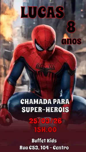 Convite Animado Homem-Aranha para Aniversário Infantil Editável