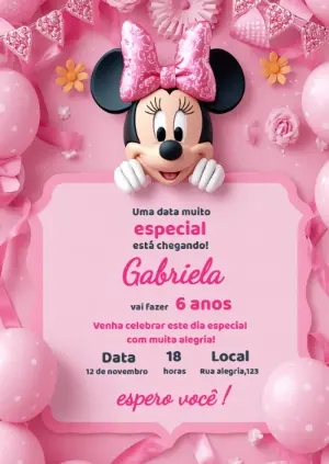 Convite de Aniversário Minnie Rosa: Modelo Editável