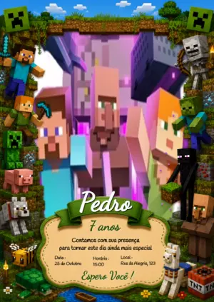 Convite Animado de Aniversário Minecraft para Editar