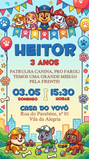 Invito di compleanno Paw Patrol – Statico – Festôu Convites
