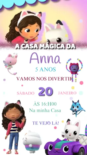 Convite Animado Aniversário A Casa Mágica da Gabby para Editar