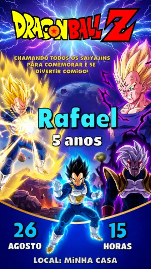 Convite de Aniversário Dragon Ball Z Vegeta Editável