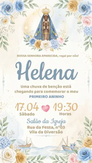 Convite Aniversário Nossa Senhora Aparecida Aquarela Editável