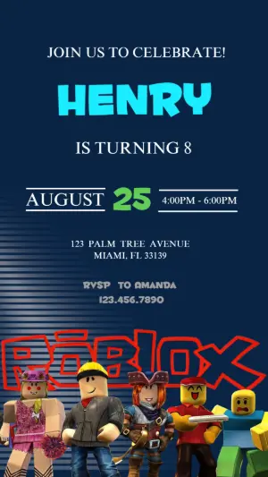 Editable Roblox Birthday Invitation | Digital Game Theme Template