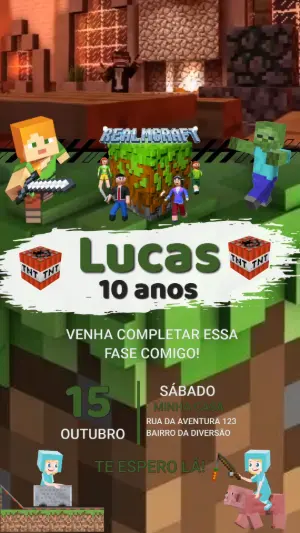 Convite Animado Minecraft para Editar Online