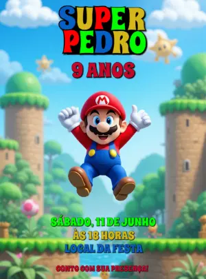 Convite de Aniversário Super Mario Bros para Editar Online