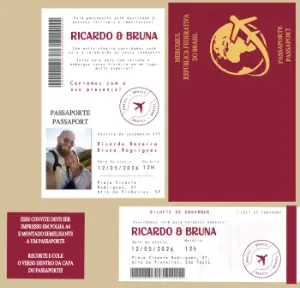 Convite de Casamento Passaporte com Foto para Editar Online