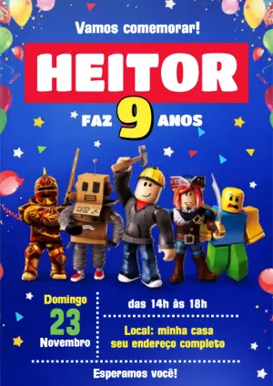 Convite de Aniversário Roblox Colorido para Editar e Enviar