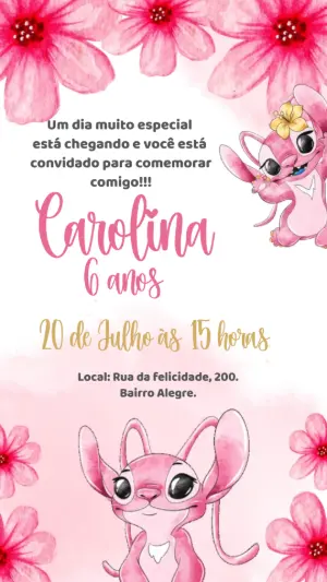 Convite Animado Aniversário Angel para Editar Online