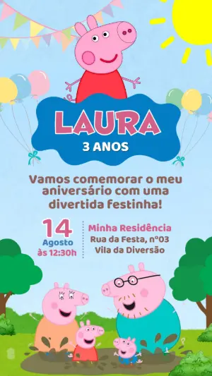 Convite de Aniversário Infantil Peppa Pig Editável