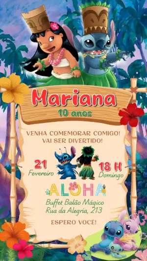 Convite de Aniversário Lilo e Stitch Tropical para Editar Online
