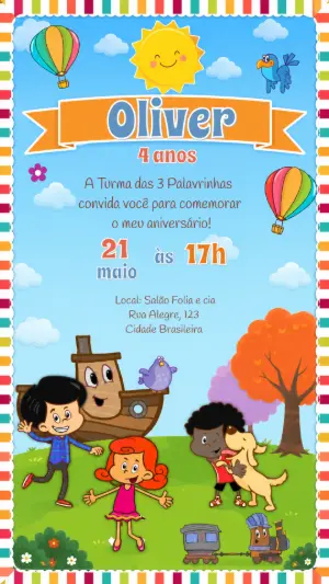 Convite de Aniversário 3 Palavrinhas Editável