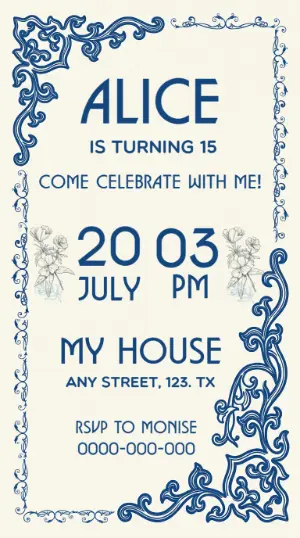 Elegant Blue Ornament Birthday Invitation Template