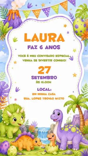 Invitación de cumpleaños Dinosaurio – Estático – CollorGraph EDITOR