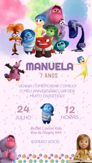 Convite Aniversário Divertida Mente com Personagens para Editar