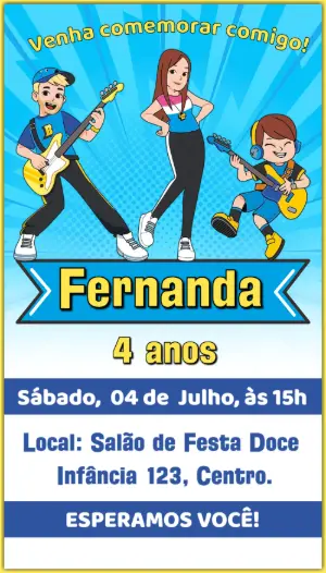Convite Aniversário Brancoala Editável Online com Tema Musical