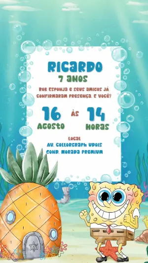 Convite Aniversário Bob Esponja Fundo do Mar para Editar