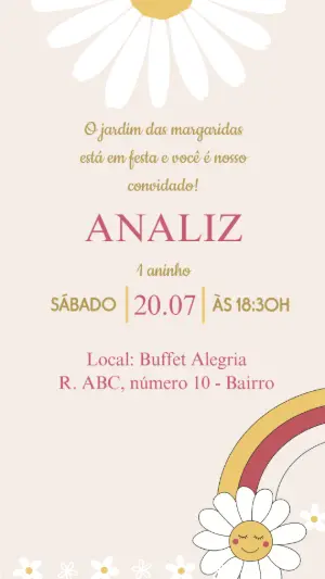 Convite de Aniversário Margaridas para Editar Online