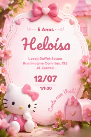 Convite de Aniversário Hello Kitty para Editar Online
