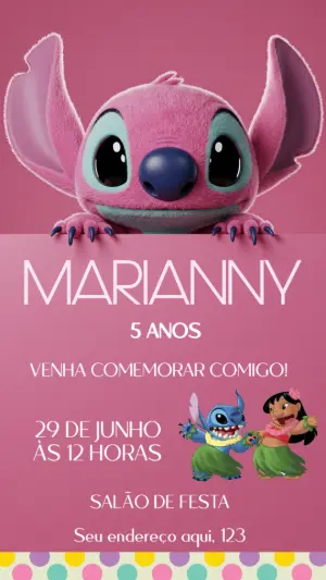 Invitación de cumpleaños Stitch – Estático – Convite digital - Edite você mesmo