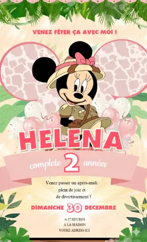 Invitation Anniversaire Minnie Aventure à Modifier en Ligne
