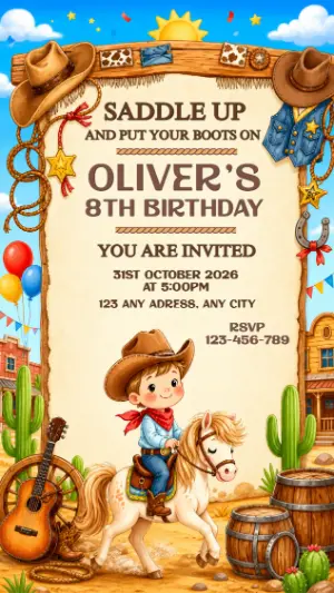 Cute Cowboy Birthday Invitation | Editable Western Party Template