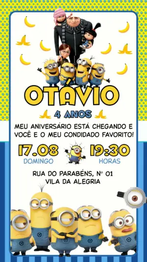 Convite Digital Minions: Aniversário Infantil Editável