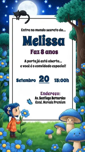 Convite Aniversário Coraline Mundo Secreto para Editar Online