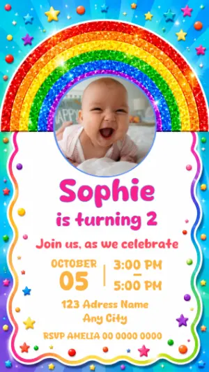 Editable Rainbow Glitter Birthday Invitation Template