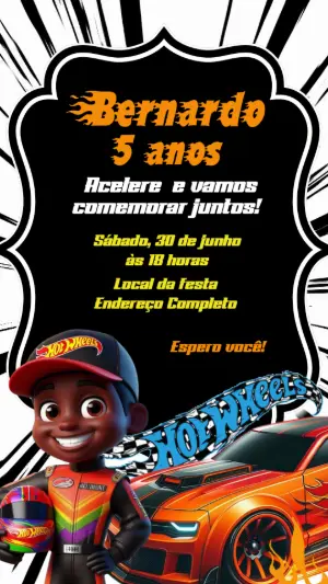 Convite Animado Aniversário Hot Wheels para Editar Online