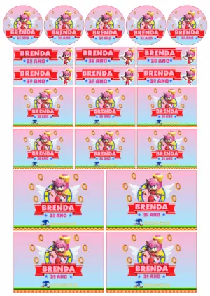 Kit de Adesivos Escolares Amy Rose do Sonic para Editar Online