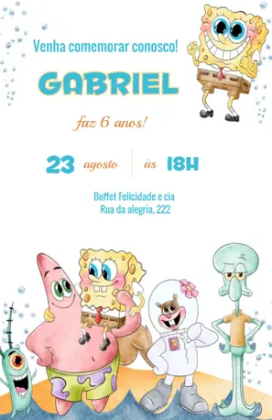 Convite de Aniversário Bob Esponja Fundo do Mar Editável