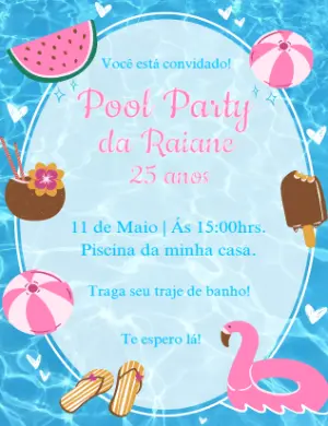 Convite de Aniversário Pool Party com Tema Verão para Editar