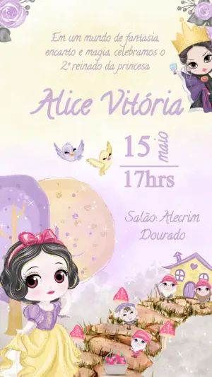 Convite Aniversário Branca de Neve Aquarela para Editar Online