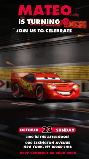 Cars Animated Birthday Video Invitation to Edit