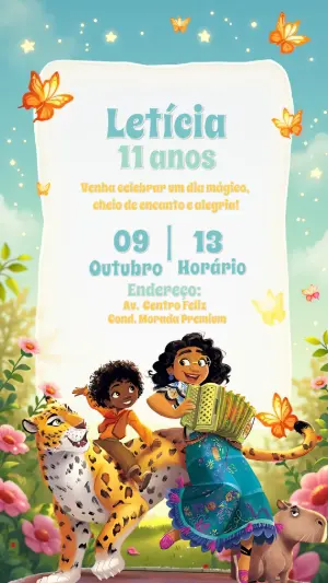 Convite de Aniversário Encanto com Personagens para Editar Online