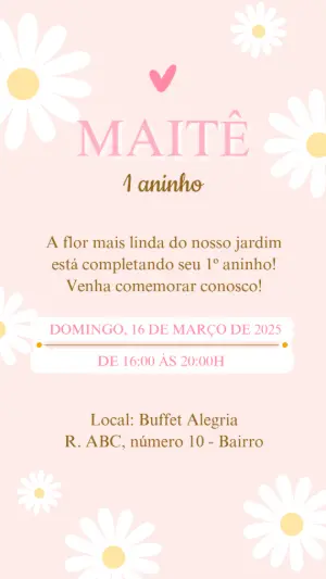 Convite Animado Aniversário Margaridas para Editar Online