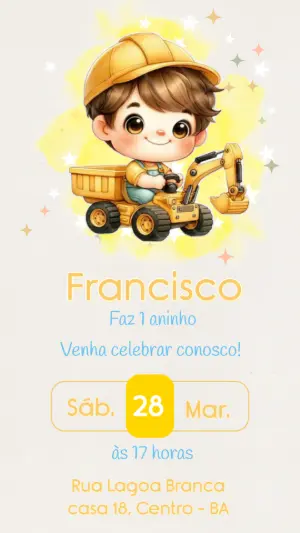 Convite Digital Aniversário Infantil Tema Construtor Editável
