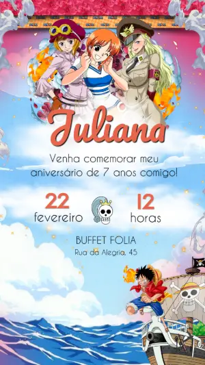 Convite de Aniversário One Piece para Editar Online