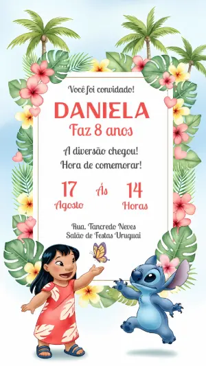 Convite de Aniversário Lilo & Stitch Tropical para Editar Online