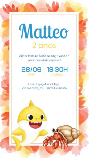 Convite Aniversário Baby Shark Fundo do Mar para Editar Online
