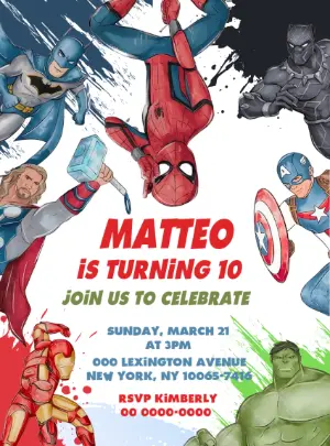 Editable Avengers & Superhero Birthday Invitation Template