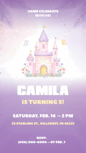 Princess Castle Birthday Invitation Editable Template
