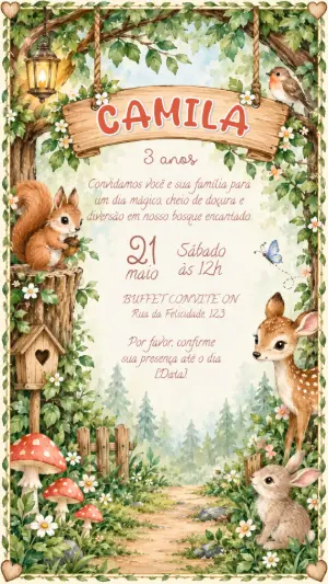 Convite Editável Aniversário Bosque Encantado das Fadas