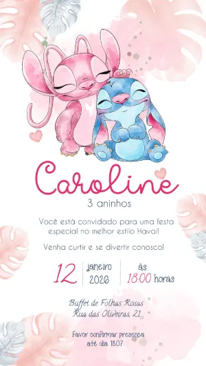 Invitación de cumpleaños Stitch – Estático – Felicity Artes
