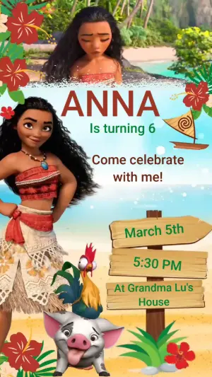 Animated Moana Birthday Video Invite | Editable Template
