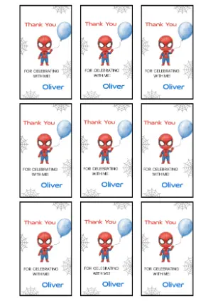 Cute Spider Hero Thank You Tag | Editable Party Favor Template