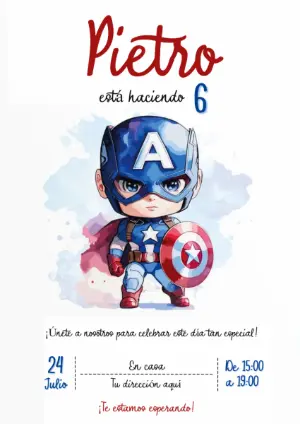 Invitación de Cumpleaños del Capitán América para Editar Online