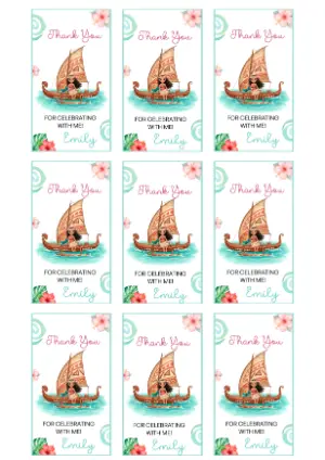 Ocean Adventure Moana Thank You Tags Editable Template