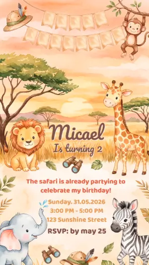 Editable Baby Safari Birthday Invitation Template